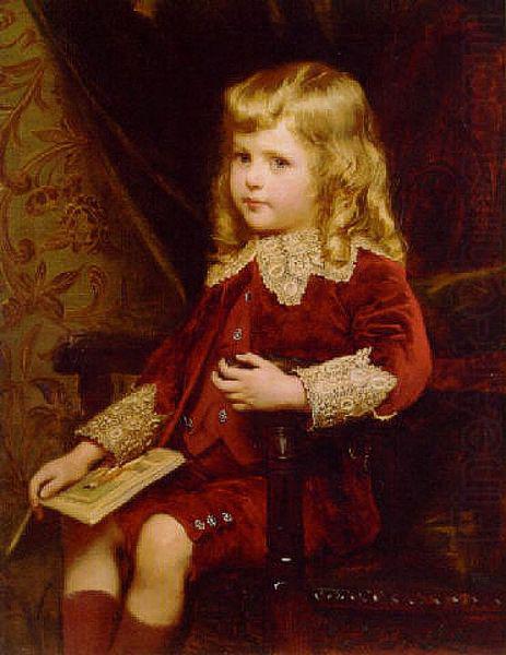 Alfred Edward Emslie Portrait of a young boy in a red velvet suit china oil painting image